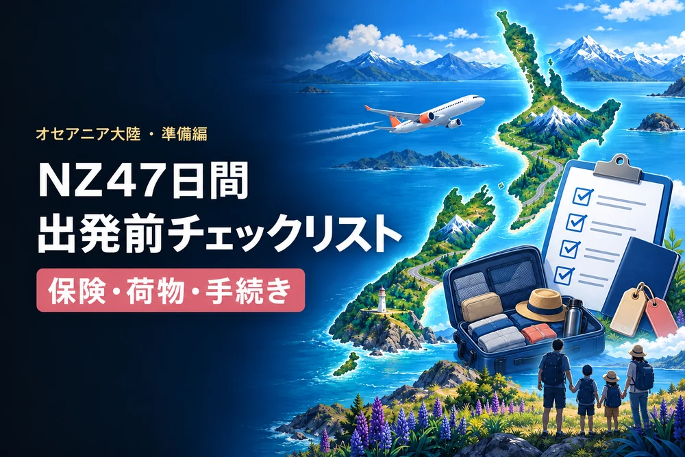 子連れNZ、出発前チェックリスト ― カード保険を“有効化”する手順と、絶対忘れちゃいけない荷物（NZ準備） ― 記事のカバー写真