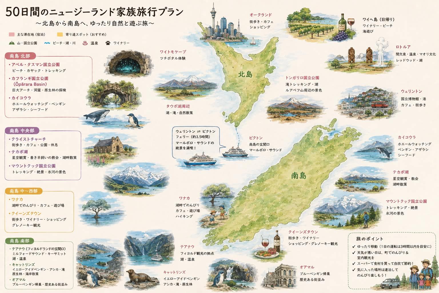 子連れNZ 47日間の全日程 ― 北島から南島へ、家族の周遊ルート（NZ準備） ― 記事のカバー写真